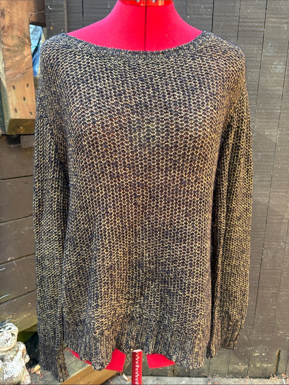 Eileen Fisher Black and Gold Marled Crewneck Sweater